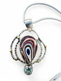Fordite & Blue Topaz Solid 925 Sterling Silver Pendant with 20 in chain
