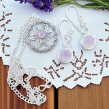 Pink Chalcedony Solid 925 Sterling Silver Necklace Earrings Set