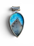 Blue Dendritic Opal & Rainbow Moonstone Solid 925 Sterling Silver Pendant
