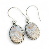 Crazy Lace Agate oval Solid 925 Sterling Silver Earrings
