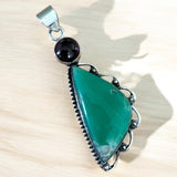 Variscite & Garnet Solid 925 Sterling Silver Pendant
