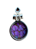 Purple Mojave Turquoise & Garnet Solid 925 Sterling Silver  Pendant