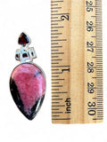 Rhodonite & Garnet Solid 925 Sterling Silver Pendant