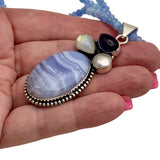 Blue Lace Agate Solid 925 Sterling Silver Pendant Necklace