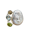 Freshwater Pearl Multi Gemstone Solid 925 Sterling Silver Ring 9.5
