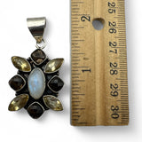Citrine, Smoky Topaz & Rainbow Moonstone Solid 925 Sterling Silver Pendant
