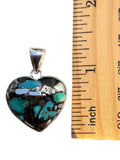 Heart Kingman Turquoise with Pyrite Solid 925 Sterling Silver Pendant