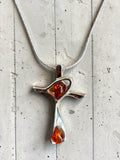 Baltic Amber Solid 925 Sterling Silver Cross Pendant with chain