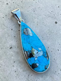 Kingman Turquoise w Pyrite Solid 925 Sterling Silver Pendant