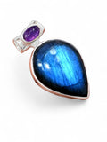 Blue Labradorite & Amethyst Solid 925 Sterling Silver Pendant