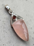 Rose Quartz & Garnet Solid 925 Sterling Silver Pendant