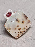Montana Agate & Garnet Solid 925 Sterling Silver Pendant