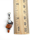 Carnelian, Pearl & Garnet Solid 925 Sterling Silver Pendant