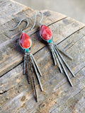 Spiny Oyster & Turquoise Solid 925 Sterling Silver Earrings