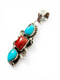 Kingman Turquoise & Italian Coral Solid 925 Sterling Silver Pendant