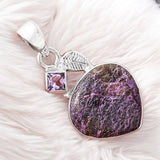 Purpurite & Amethyst Solid 925 Sterling Silver Pendant