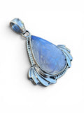 Carved Rainbow Moonstone Solid 925 Sterling Silver Pendant