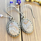 Crazy Lace Agate oval Solid 925 Sterling Silver Earrings