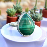 Malachite Solid 925 Sterling Silver Ring – Pear Shape 6.5