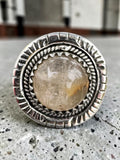 Gold Rutilated Quartz Solid 925 Sterling Silver Ring 5.5