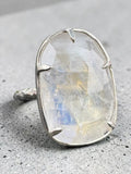Faceted Rainbow Moonstone Solid 925 Sterling Silver Ring 6