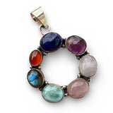 Multi-Gemstone Solid 925 Sterling Silver Circle Pendant