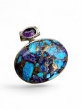 Kingman Purple & Blue Turquoise & Amethyst Solid 925 Sterling Silver Pendant