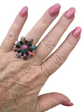 Flower Kingman Pink Dahlia Solid 925 Sterling Silver Ring ADJ