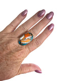 Kingman Turquoise & Spiny Oyster Solid 925 Sterling Silver Ring 9