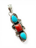 Kingman Turquoise & Italian Coral Solid 925 Sterling Silver Pendant