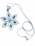 Flower Blue Topaz Solid 925 Sterling Silver Pendant with 18 inch chain necklace