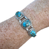 Kingman Blue Copper Turquoise Solid 925 Sterling Silver Cuff Bracelet