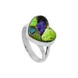 HEART Green & Purple Turquoise Solid 925 Sterling Silver Ring 7