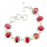 Kingman Red Rose Dahlia Solid 925 Sterling Silver Bracelet