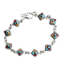 Inlaid Turquoise, Coral, Oyster, Onyx, Malachite Solid 925 Sterling Silver Bracelet