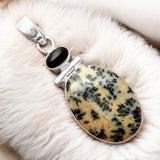 Honey Dendritic Opal & Onyx Solid 925 Sterling Silver Pendant