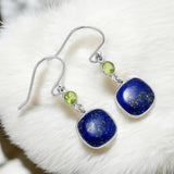 Blue Lapis & Peridot Solid 925 Sterling Silver Earrings