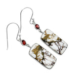 Wild Horse Jasper & Garnet Solid 925 Sterling Silver Earrings