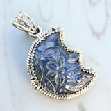 MOON Carved Labradorite Solid 925 Sterling Silver Pendant