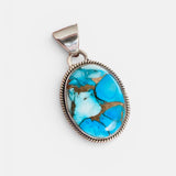 Kingman Blue Ice Dahlia Turquoise Solid 925 Sterling Silver Pendant