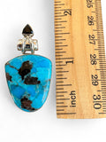 Kingman Turquoise with Pyrite Solid 925 Sterling Silver Pendant