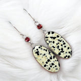 Dalmatian Jasper & Garnet Solid 925 Sterling Silver   Earrings