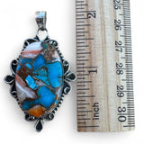 Kingman Turquoise & Spiny Oyster Solid 925 Sterling Silver Pendant