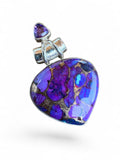 Kingman Purple Turquoise & Amethyst Solid 925 Sterling Silver Pendant