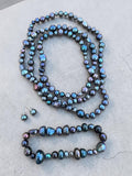 Freshwater Pearl Necklace Bracelet Earrings Set - Peacock