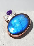 Blue Labradorite & Amethyst Solid 925 Sterling Silver Pendant