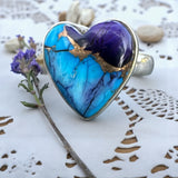 HEART Kingman Purple Dahlia Solid 925 Sterling Silver Ring 5.5