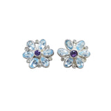 Blue Topaz & Amethyst Solid 925 Sterling Silver stud Earrings