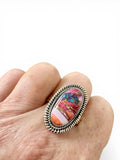 Kingman Pink Dahlia Turquoise Solid 925 Sterling Silver Ring 10.5