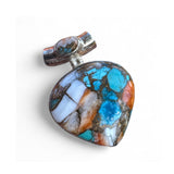 Kingman Turquoise & Spiny Oyster Solid 925 Sterling Silver Pendant